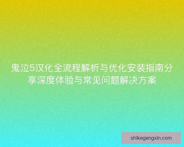 鬼泣5汉化全流程解析与优化安装指南分享深度体验与常见问题解决方案